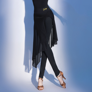 拉丁舞裤子女成人舞蹈练功服网纱紧身裤裙形体训练裤专业跳舞下装