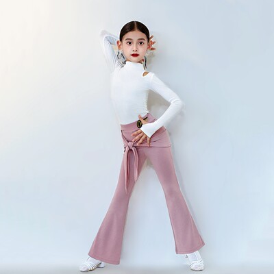 秋冬康尼拉丁舞服女少儿童新款高腰修身舞蹈训练功习上衣长裤套装