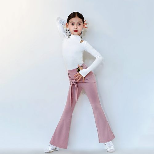 秋冬康尼拉丁舞服女少儿童新款高腰修身舞蹈训练功习上衣长裤套装