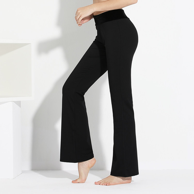 中高腰舞蹈瑜伽裤女长裤训练功服弹力显瘦微喇叭黑色健美操下装夏