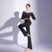 现代舞裤 CONNY康尼舞蹈女黑色微喇叭练功裤 开叉中高腰松紧形体裤