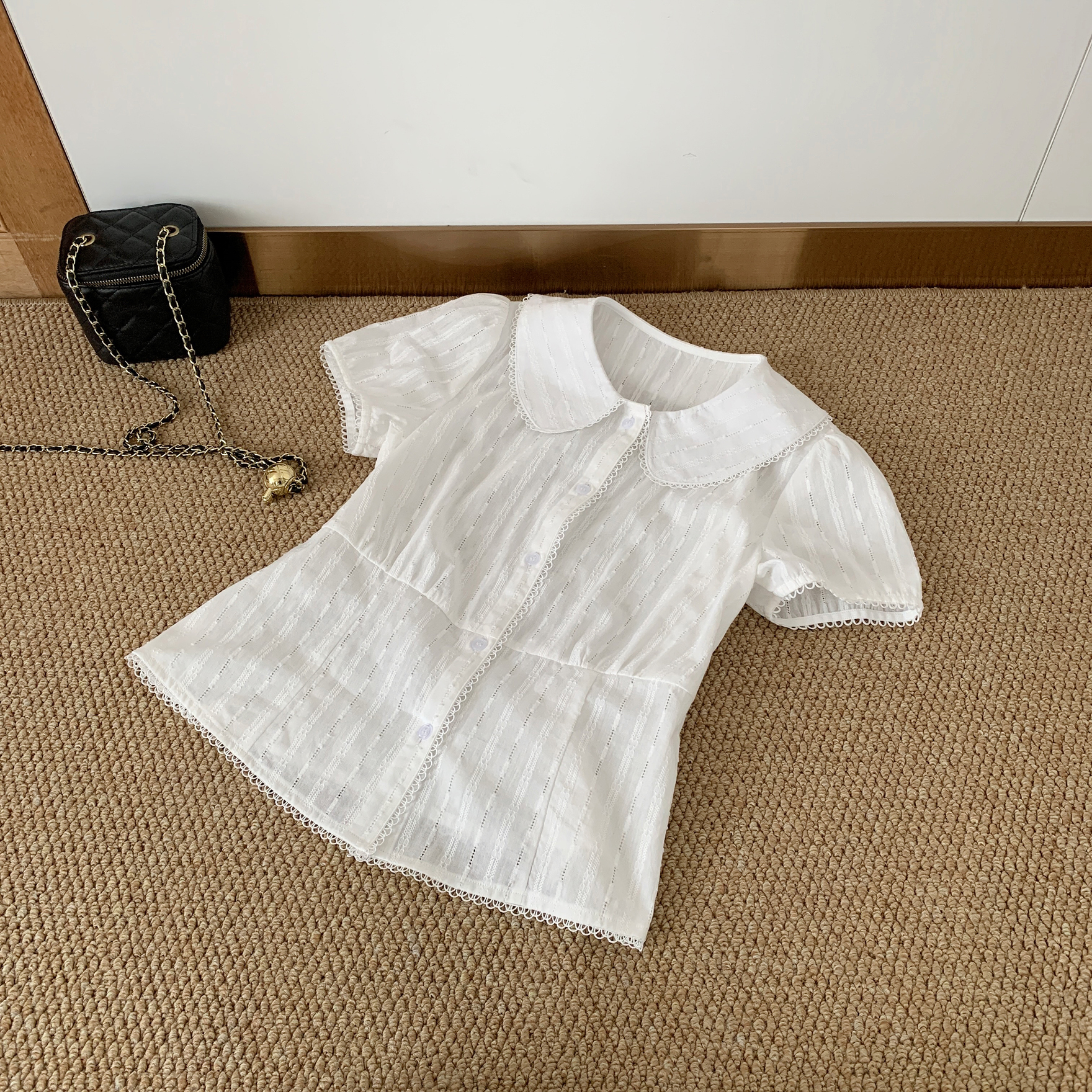 外卖到了栀夏初恋衬衫100棉娃娃领衬衣小衫提花设计感上衣