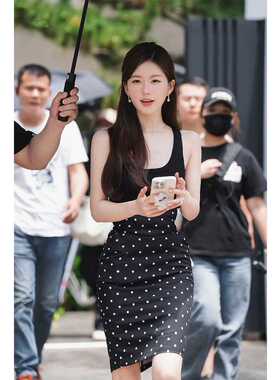 许我耀眼赵露思许研同款衣服气质高腰裙子波点半身裙女包臀裙夏季