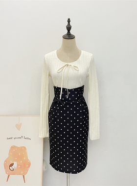 赵露思同款郁金香恋人 蝴蝶结波点半身裙女裙子半裙包臀裙短裙