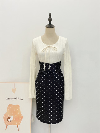 赵露思同款郁金香恋人 蝴蝶结波点半身裙女裙子半裙包臀裙短裙