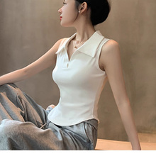 显身材POLO领外穿吊带背心女2025夏季新款无袖设计感小众内搭上衣