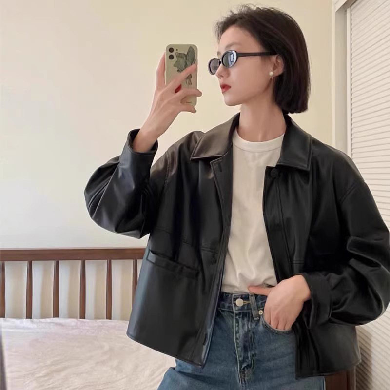 黑色pu皮衣外套女短款2026春季新款港风小个子加绒机车服夹克上衣