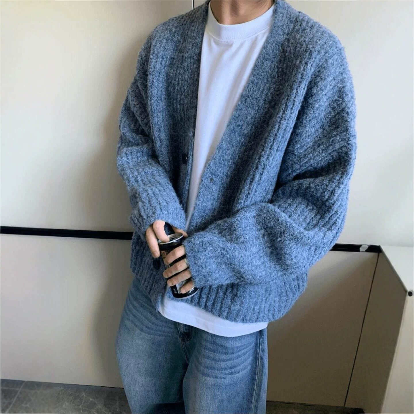 秋冬男大码宽松保暖针织开衫