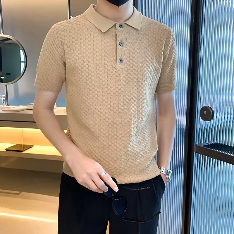 夏季男士修身短袖纯色透气Polo衫
