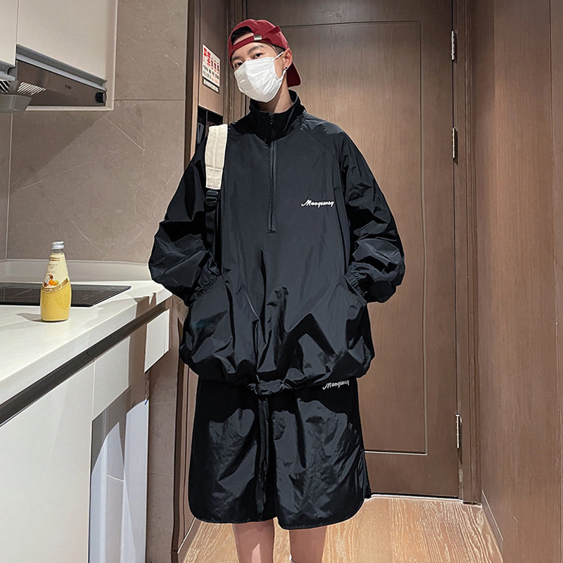 夏季男冰丝防晒半拉链冲锋套装