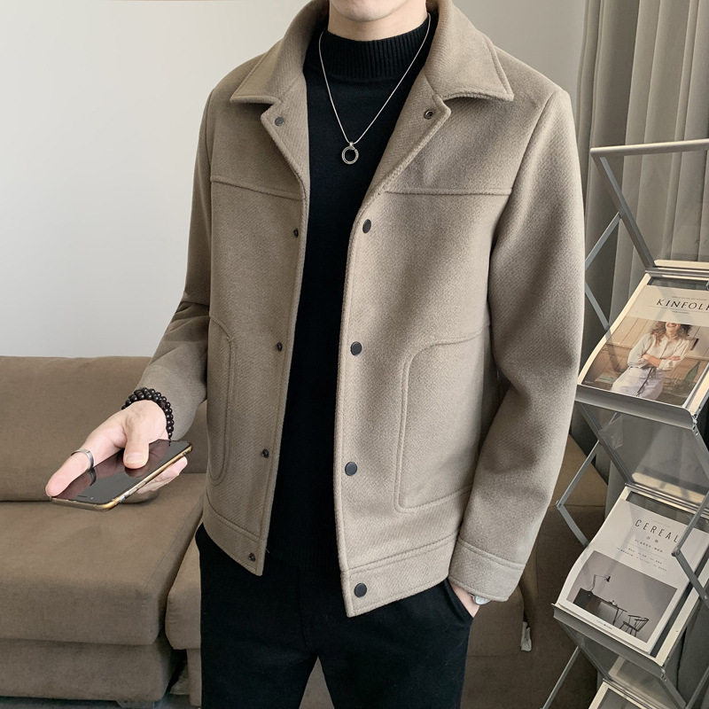 男士秋冬韩版修身加厚毛呢夹克