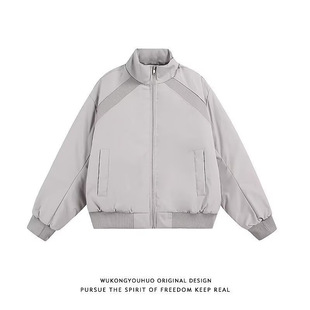 灰色美式bomber飞行棉服男冬季夹棉加厚保暖棉衣斜切廓形立领外套