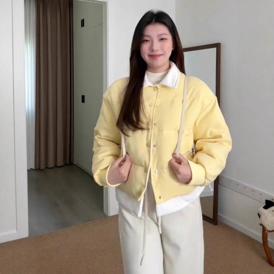 日系撞色假两件加厚短款棉服女