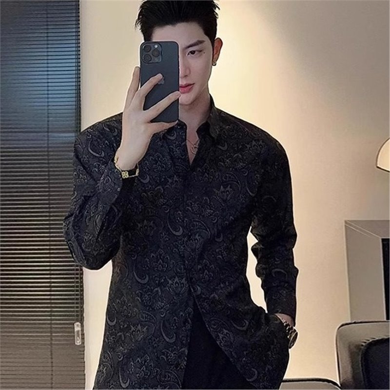 痞帅英伦法式碎花男长袖衬衫