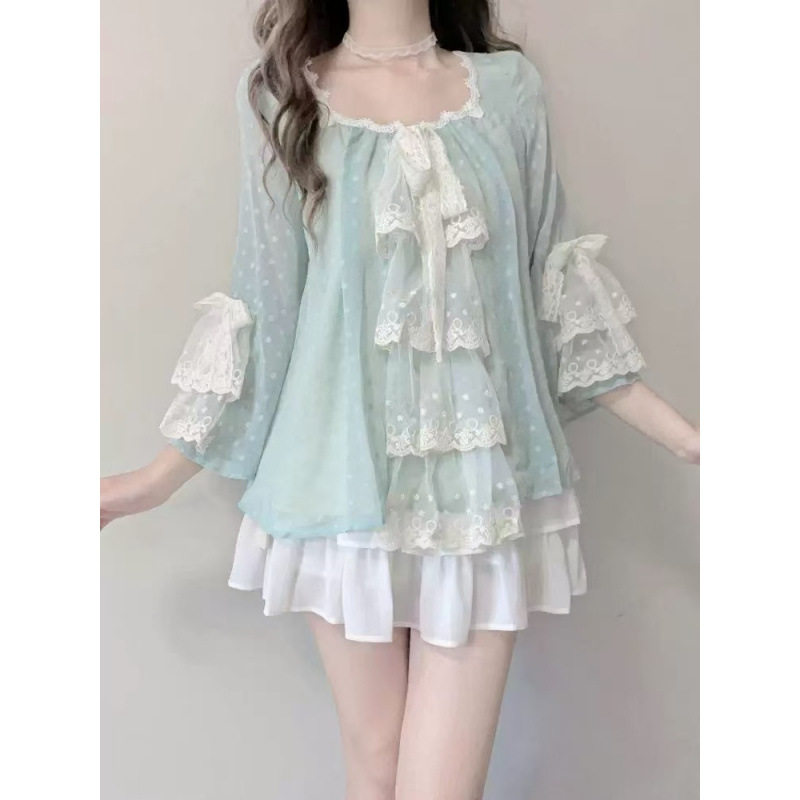 【夏日薄荷糖雪纺甜美古着奈奈风