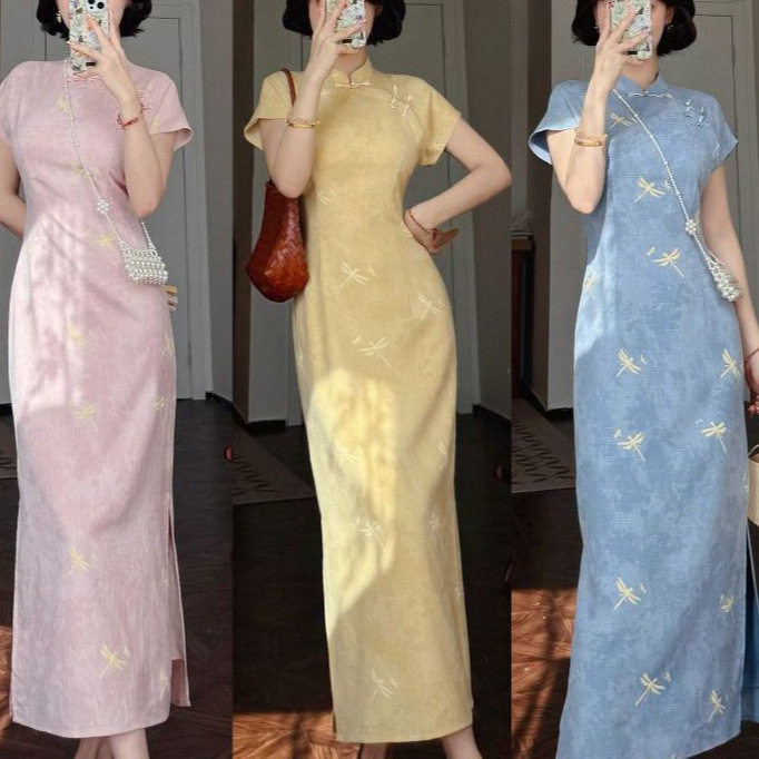 夏季新中式改良蓝色旗袍少女款图片