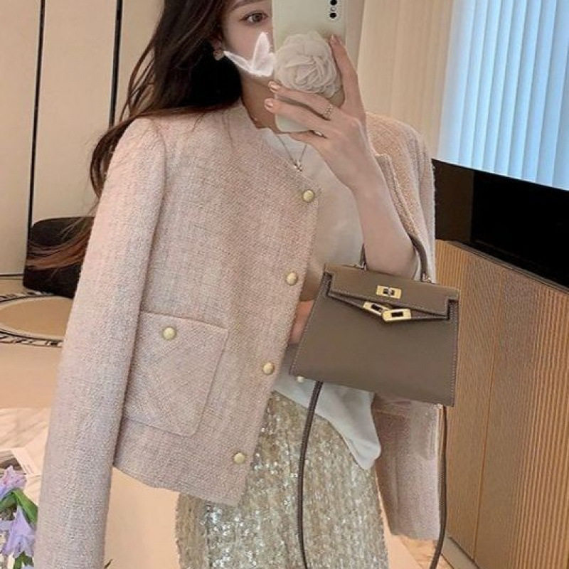 粉色小香风显瘦短外套女春秋