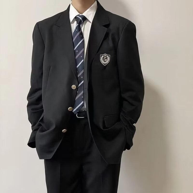 痞帅学院风春秋单排扣徽章西装