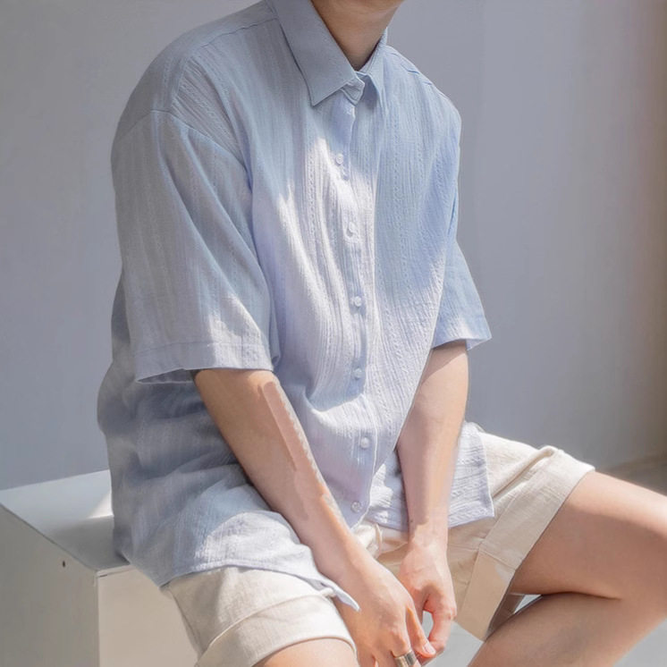 夏季透气垂感宽松男士韩版衬衫