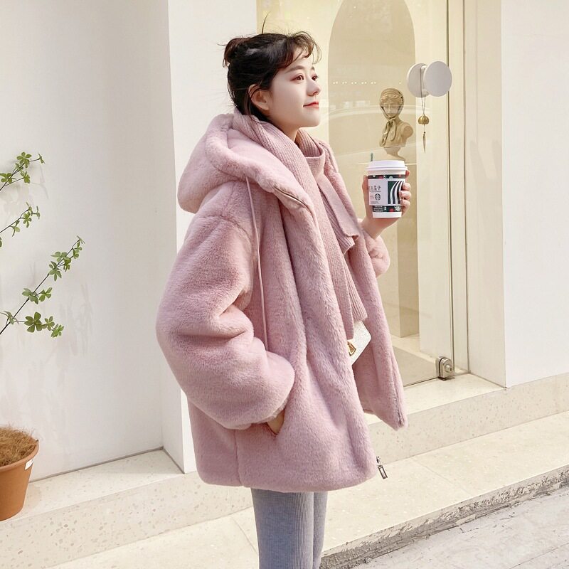 冬季双面毛绒加厚仿羊羔毛女大衣