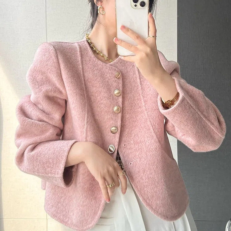 小香风外套女新款圆领单排扣