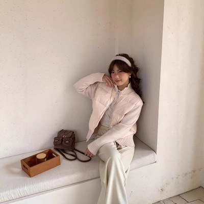 粉色针织袖拼接90白鸭绒羽绒服女款2025冬季新款感白鸭绒马甲