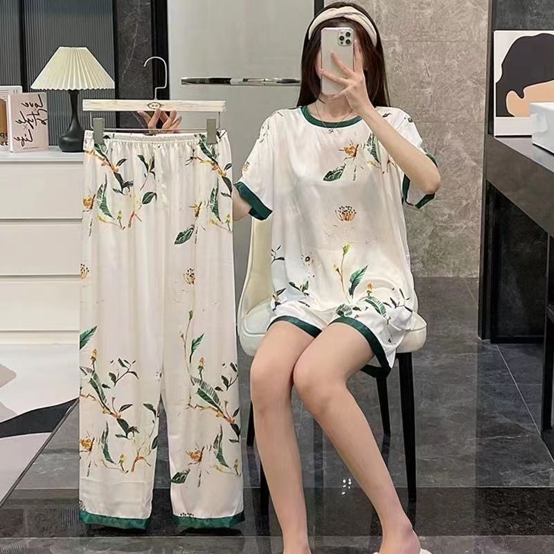 夏季牛奶丝薄款女睡衣三件套