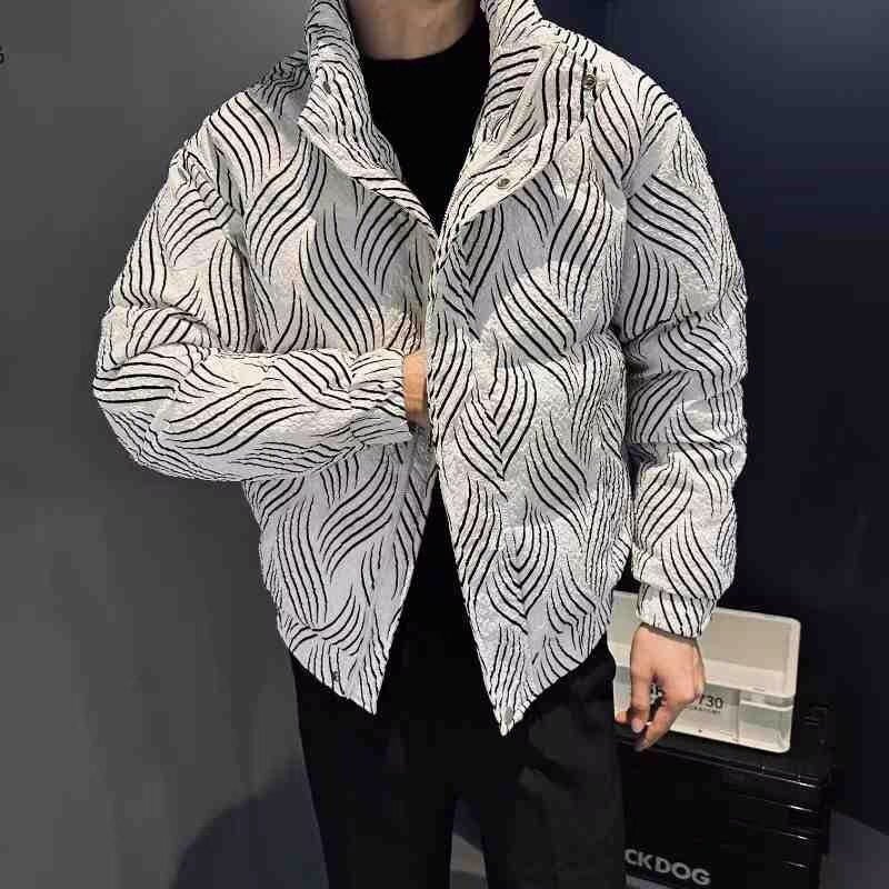 青少年男款秋冬加厚翻领条纹棉服