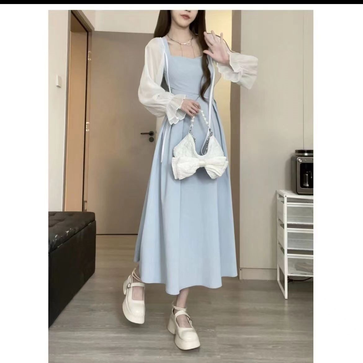 夏季纯欲收腰吊带裙开衫两件套