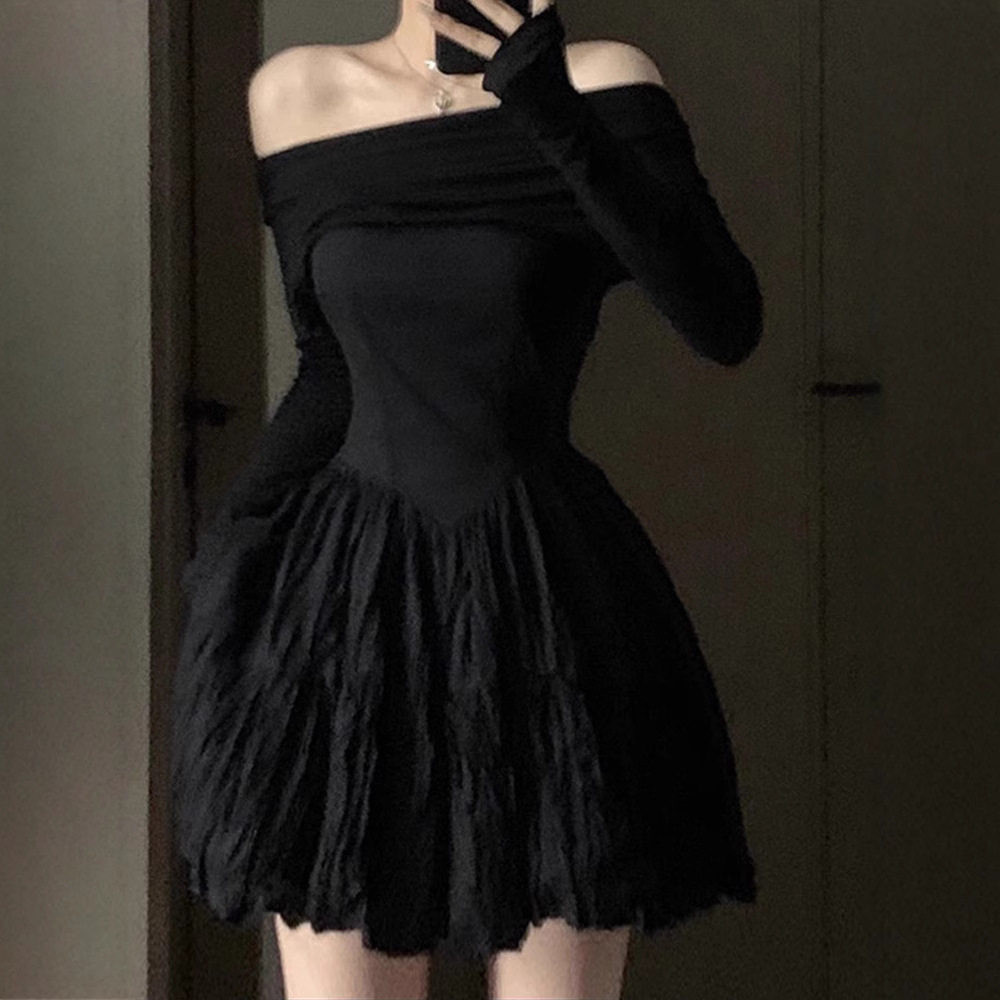 纯欲辣妹露肩连衣裙女春秋季大码