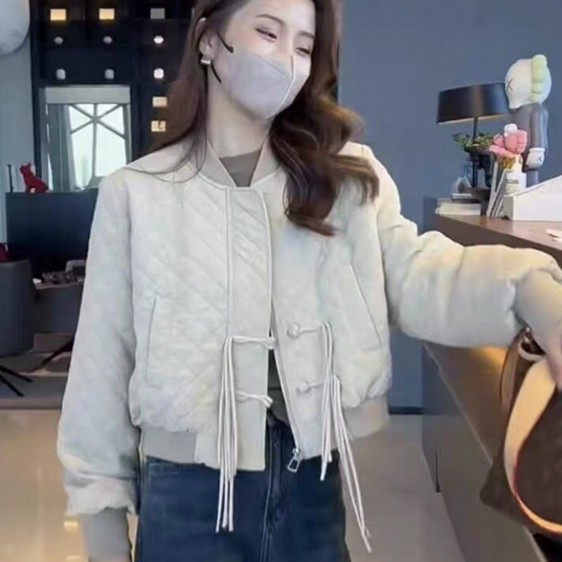 秋冬轻薄夹棉菱格立领棒球棉服女