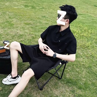 男式休闲运动套装时尚短袖POLO衫套装高质量百搭休闲短裤夏季男装