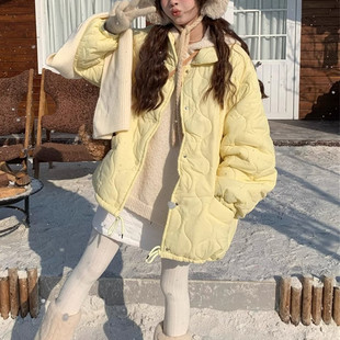 胖妹妹多巴胺大码菱格棉服女冬装胖mm棉衣宽松羊羔毛韩版冬装外套