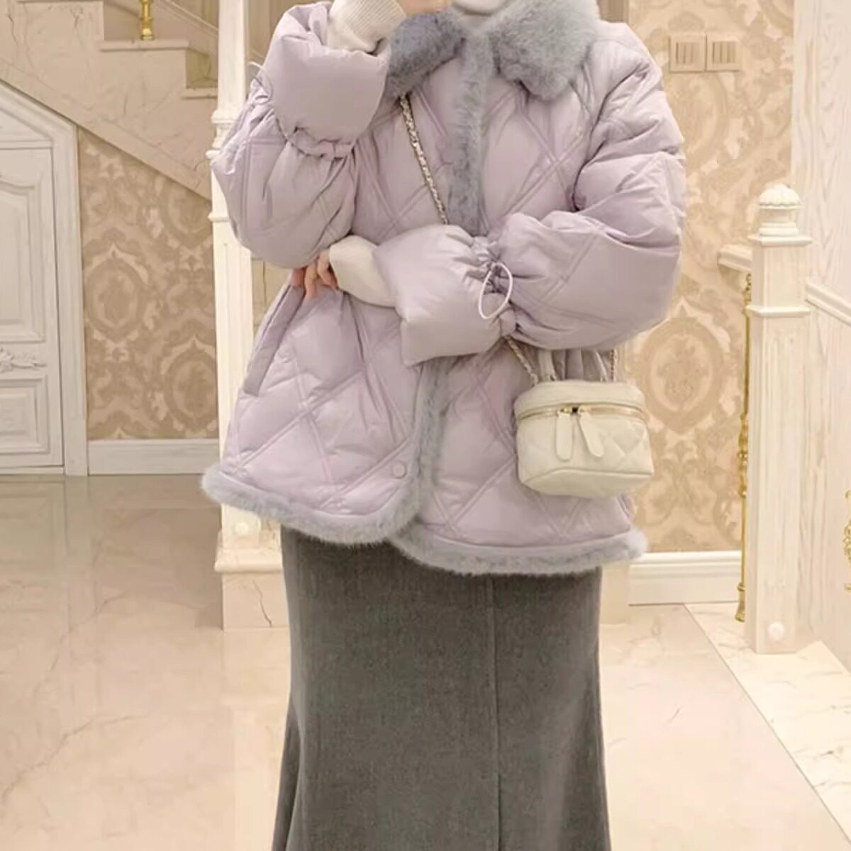 冬季香风菱格百搭加厚棉服