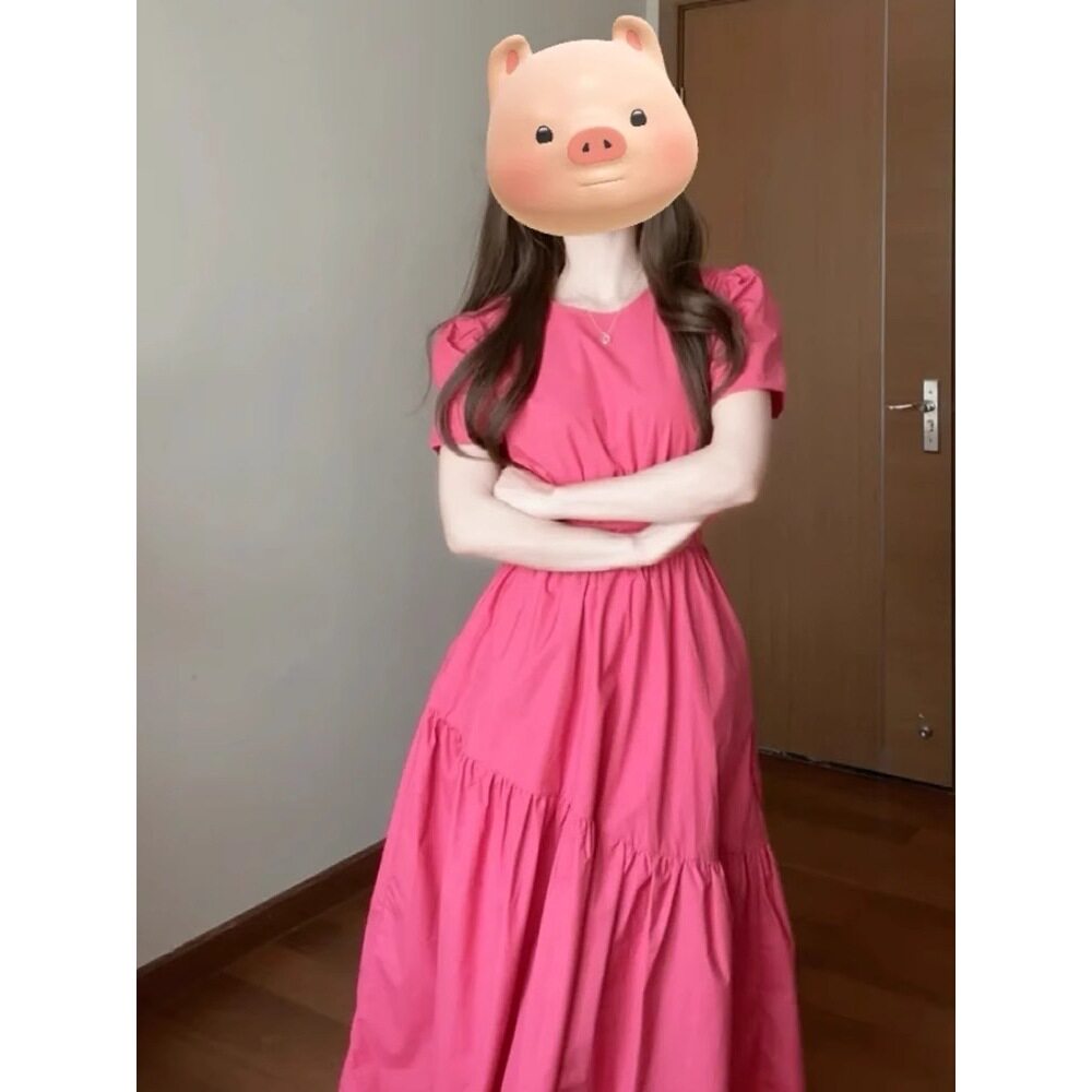 法式收腰a字泡泡袖连衣裙子女夏2025新款小个子显瘦初恋仙女长裙