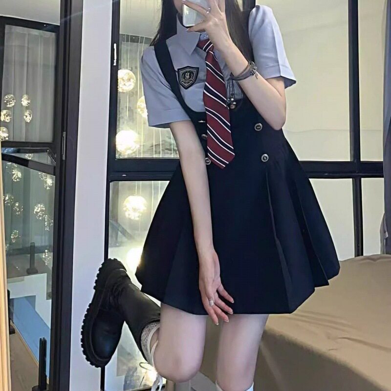 大码学院风假两件显瘦A字连衣裙