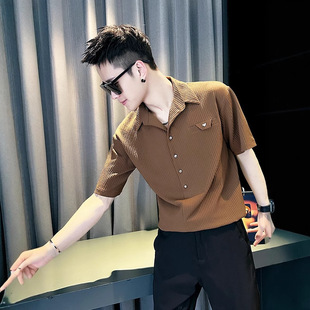 套头衬衫男款短袖冰丝潮流POLO衫领2025新款夏季高级感痞帅风上衣