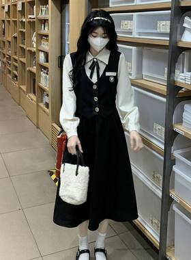 假两件甜美学院风长袖连衣裙