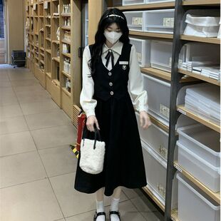 15初中高中学生13少女12岁大童假两件甜美学院风长袖连衣裙秋冬季