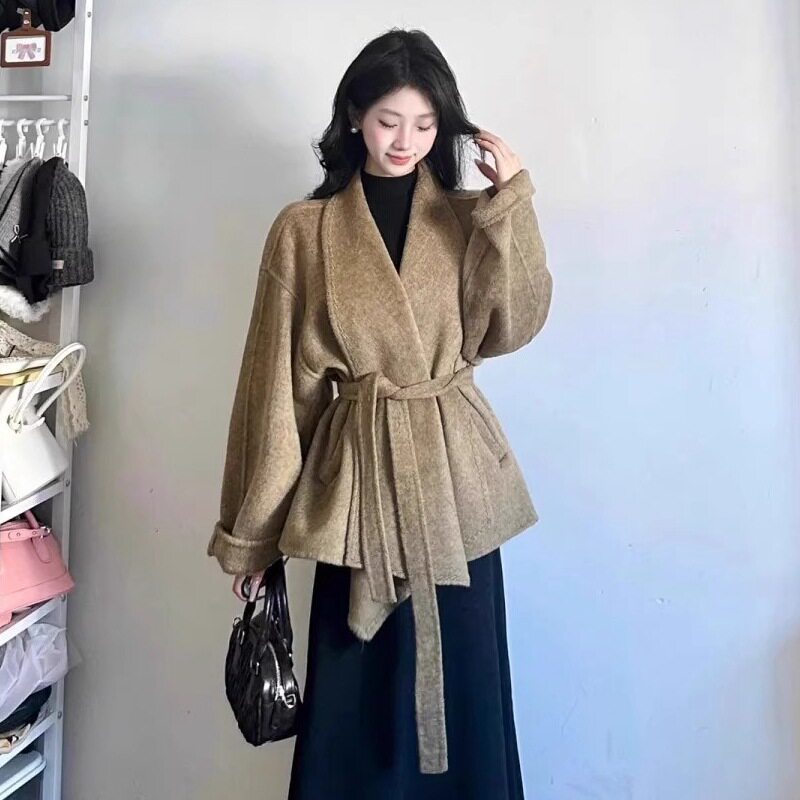 高级感收腰加厚毛呢外套女冬季