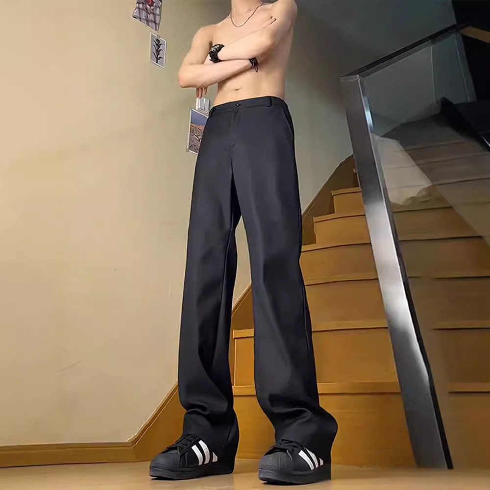 男士冰丝高腰直筒加长西裤
