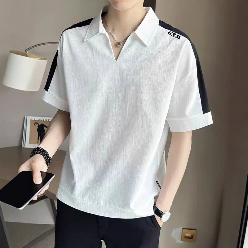 夏季男士冰丝V领短袖POLO衫