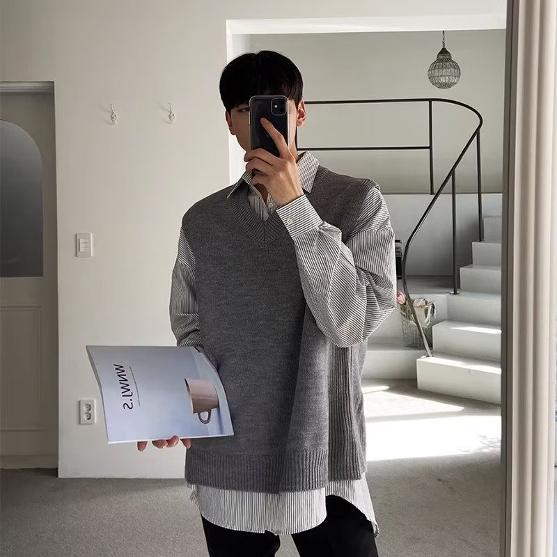 春秋男士无袖加厚针织马甲