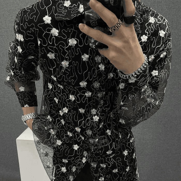 2026新款防晒网纱刺绣男衬衫