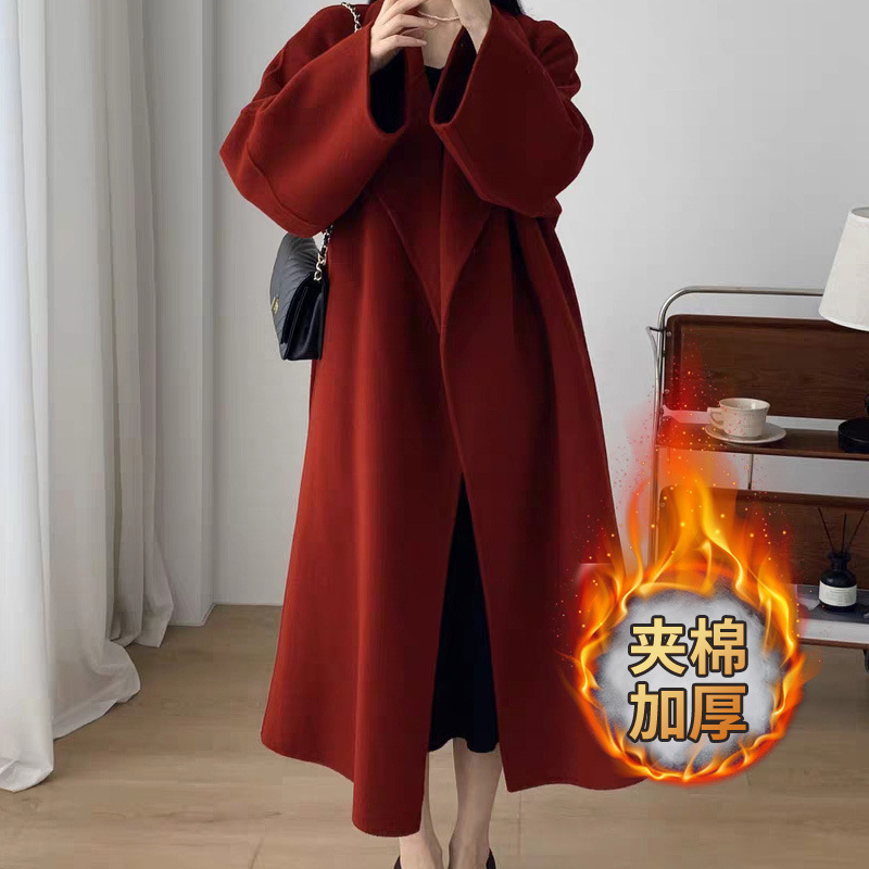冬季韩版宽松夹棉加厚呢大衣女