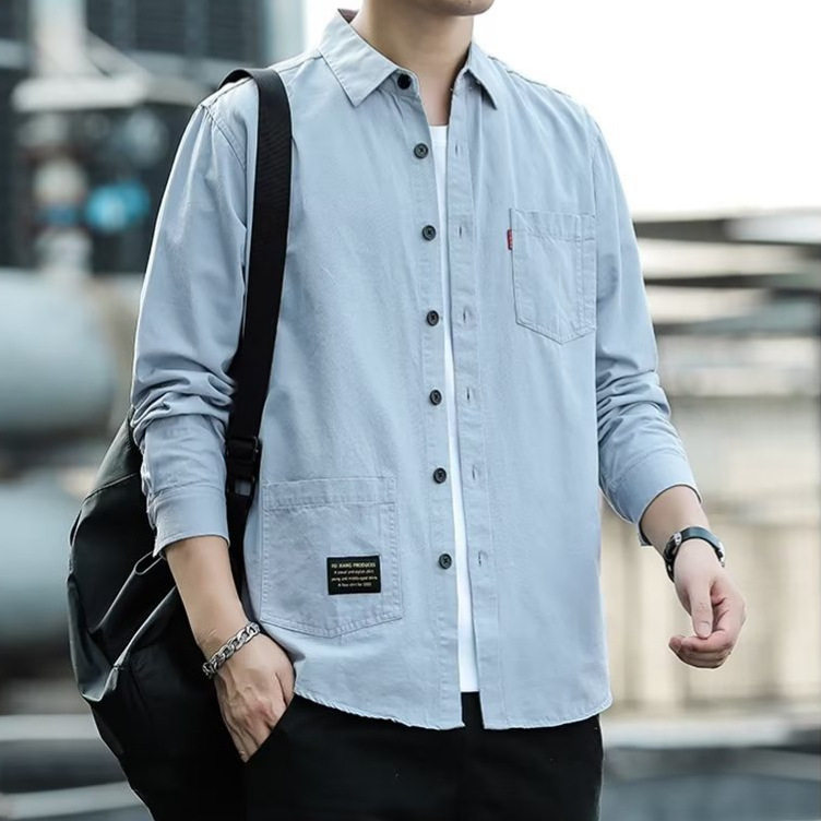 春夏薄款宽松工装中长款男衬衫