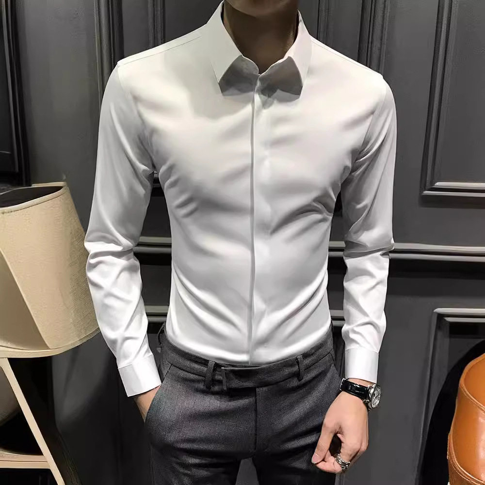 男士韩版修身免烫长袖衬衫