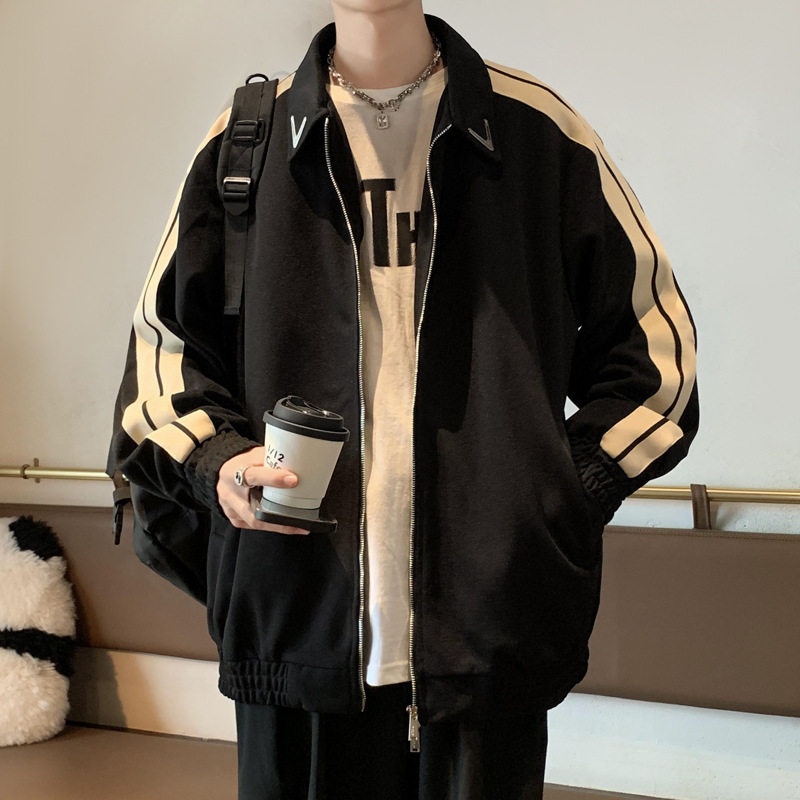 春秋原宿风侧边织带男士宽松夹克