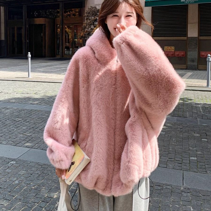 秋冬新款羊羔毛皮毛一体短棉衣女