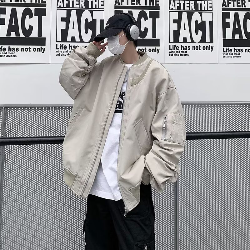 男士原宿复古圆领长袖夹克春秋